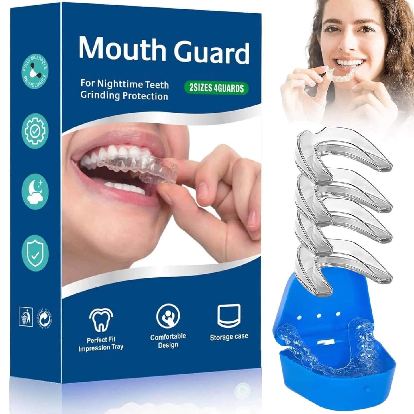 Mouth Guard for Grinding Teeth at Night 4 Pcs Mouthguards for Grinding of Teeth Moldable Night Mouth Guards for Teeth Grinding Nightguards for Grinding Teeth Night Guards for Teeth Grinding