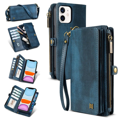 for iPhone 13 Wallet Case(Holds Lipstick, Headphones, etc.),2-in-1 Multi-Functional Portable Magnetic Faux Leather Phone Case with RFID Blocking,Shoulder Strap and Wrist Strap(Blue)